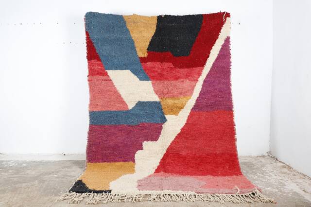 Handmade Abstract Boujad Wool Rug Authentic Moroccan Berber Carpet - image 1