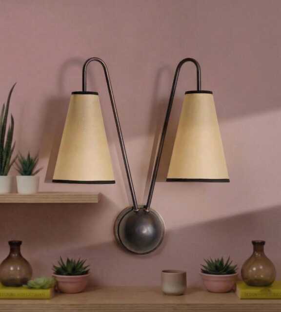 Blackened Double Shade Wall Sconce - Fabric Lamp Brass Modern Farmhouse Light Country Lighting - image 1