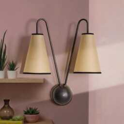 Blackened Double Shade Wall Sconce - Fabric Lamp Brass Modern Farmhouse Light Country Lighting - thumbnail 3