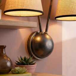 Blackened Double Shade Wall Sconce - Fabric Lamp Brass Modern Farmhouse Light Country Lighting - thumbnail 2