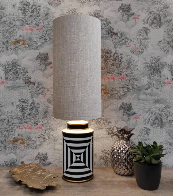 Extra Tall Drum Lampshade in Feather Grey Linen, 50cm Height - image 1