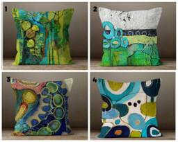 Abstract Green Blue Cushion Cover/Modern Pillow Cover/Pop Art Cover/Boho Design Decorative Cushions Case/Housewarming Gift