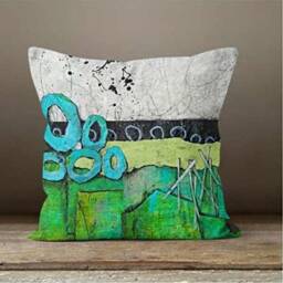 Abstract Green Blue Cushion Cover/Modern Pillow Cover/Pop Art Cover/Boho Design Decorative Cushions Case/Housewarming Gift - thumbnail 3