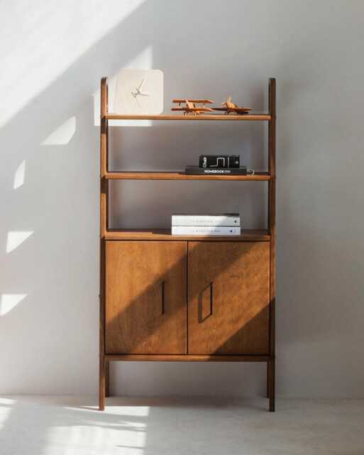 Small Cabinet With Shelves, Narrow Storage 140 cm, Mid Century Modern Bookcase, Wooden, Custom Size - image 1