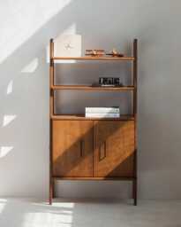 Small Cabinet With Shelves, Narrow Storage 140 cm, Mid Century Modern Bookcase, Wooden, Custom Size