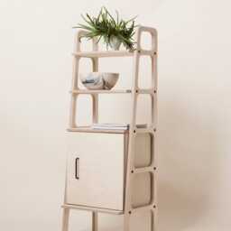 Small Cabinet With Shelves, Narrow Storage 140 cm, Mid Century Modern Bookcase, Wooden, Custom Size - thumbnail 3
