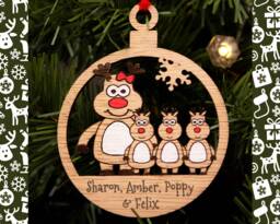 Single Mother Christmas Bauble, Personalised Decorations, Parent, Mum 2 Children, Reindeer Boy Or Girl, Tree Decoration - thumbnail 1