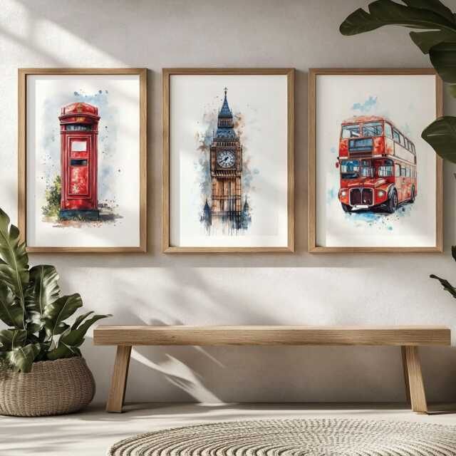 London Icons Watercolor Print Set - British Travel Art - image 1
