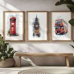 London Icons Watercolor Print Set - British Travel Art - thumbnail 1