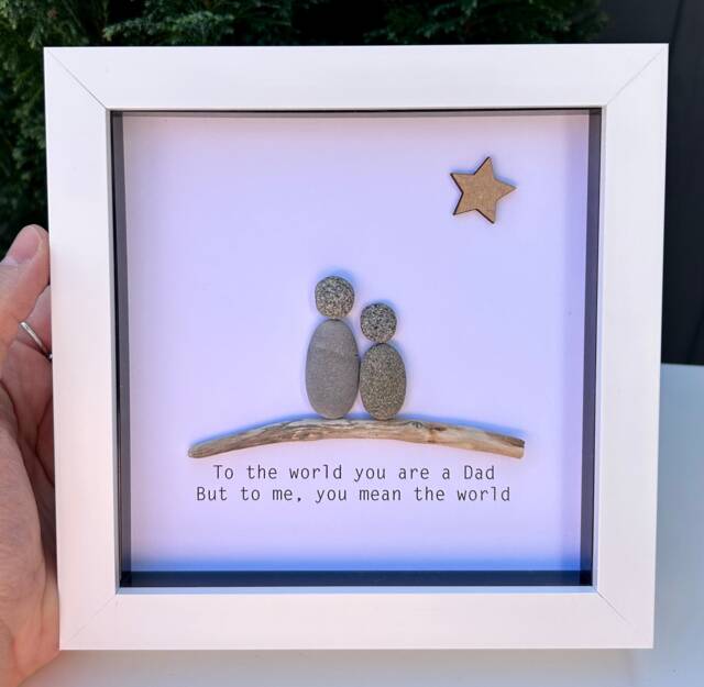 Father's Day Gift - Gift For Dad Personalised Pebble Picture From Daughter Son Pebble Frame Art - image 1