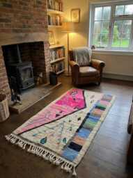Artistic Moroccan Beni Ourain Wool Rug, Pink Beige Shag Carpet, Tufted Berber Area Rug - thumbnail 1