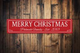 Custom Merry Christmas Sign, Family Name Decor, Est. Date Wall Art, Quality Aluminum Decor - thumbnail 1