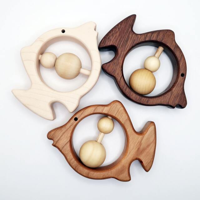 Natural Wood Triggerfish Baby Rattle Eco-Friendly Nursery Decor - image 1