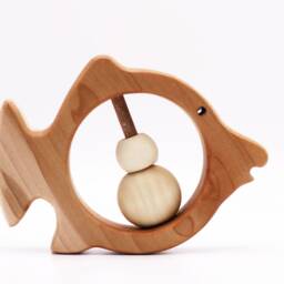 Natural Wood Triggerfish Baby Rattle Eco-Friendly Nursery Decor - thumbnail 3