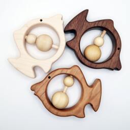 Natural Wood Triggerfish Baby Rattle Eco-Friendly Nursery Decor - thumbnail 1