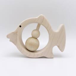 Natural Wood Triggerfish Baby Rattle Eco-Friendly Nursery Decor - thumbnail 4