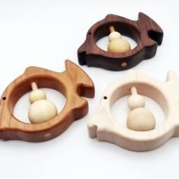 Natural Wood Triggerfish Baby Rattle Eco-Friendly Nursery Decor - thumbnail 2