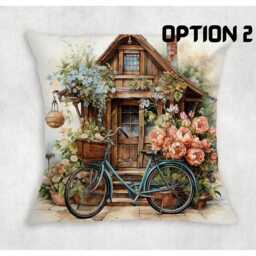 Vintage Flower Shop Canvas Cushion Cover Bicycle & Blooms Design - thumbnail 2