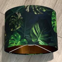 New High Quality Super Luxury Deep Jungle Green Palm Leaf Print Lamp Pendant Light Shade With Copper Lining - thumbnail 4