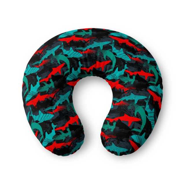 Colorful Shark Pattern Nursing Pillow Cover - Teal Red Print - image 1