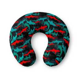 Colorful Shark Pattern Nursing Pillow Cover - Teal Red Print - thumbnail 1