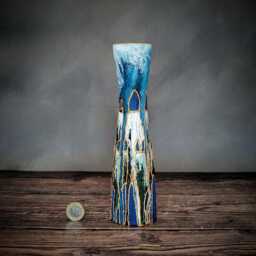 Handmade Gift - Blue Hand-Painted Glass Bud Vase Elegant Abstract Design With Gold Detail Bright Artisan Home Decor 22cm/9 - thumbnail 1