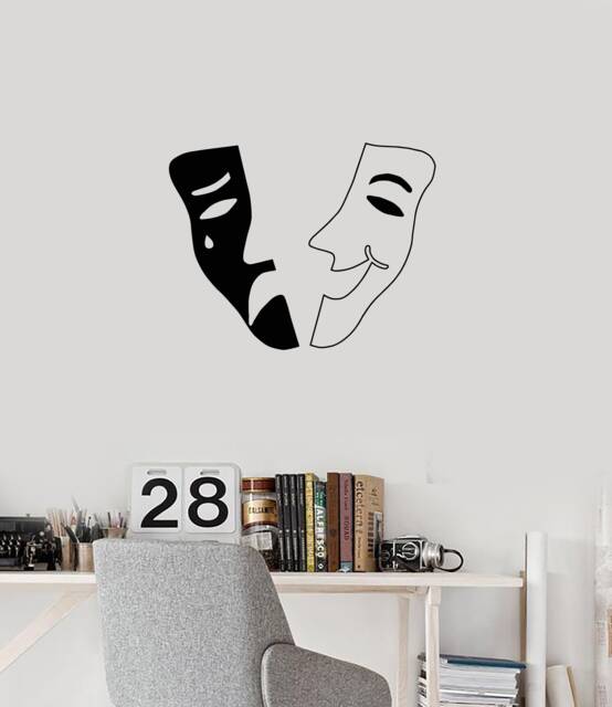 Theatrical Mask Vinyl Wall Decal Theater Home Room Decor Art Stickers Mural - #2769Di - image 1