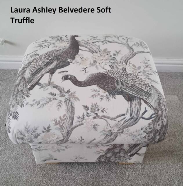 Laura Ashley Belvedere Fabric Storage Footstool Handcrafted Pouffe Ottoman Blue Duck Egg Josette Whinfell Beatrice Kendrick - image 1
