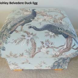 Laura Ashley Belvedere Fabric Storage Footstool Handcrafted Pouffe Ottoman Blue Duck Egg Josette Whinfell Beatrice Kendrick - thumbnail 2