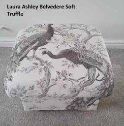 Laura Ashley Belvedere Fabric Storage Footstool Handcrafted Pouffe Ottoman Blue Duck Egg Josette Whinfell Beatrice Kendrick - thumbnail 1