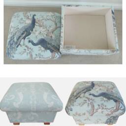 Laura Ashley Belvedere Fabric Storage Footstool Handcrafted Pouffe Ottoman Blue Duck Egg Josette Whinfell Beatrice Kendrick - thumbnail 3