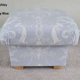 Laura Ashley Belvedere Fabric Storage Footstool Handcrafted Pouffe Ottoman Blue Duck Egg Josette Whinfell Beatrice Kendrick - thumbnail 4