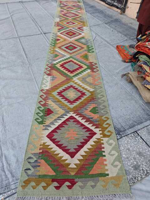 Handmade Afghan Kilim Runner Rug Tribal Wool Hallway Carpet - 486x74 cm - image 1