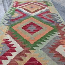Handmade Afghan Kilim Runner Rug Tribal Wool Hallway Carpet - 486x74 cm - thumbnail 3