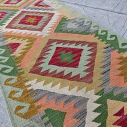 Handmade Afghan Kilim Runner Rug Tribal Wool Hallway Carpet - 486x74 cm - thumbnail 2