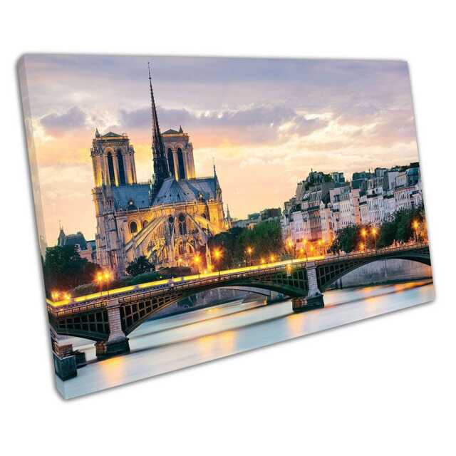 Notre-Dame De Paris Wall Art Seine River Scene Canvas Print, Ready To Hang Cathedral Decor - image 1