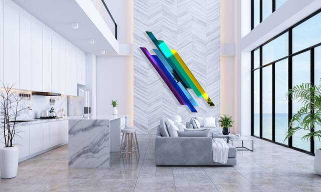 Geometric Mirrored Acrylic Wall Art Retro Modern Home Decor - image 1