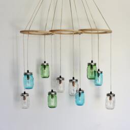 Mason Jar Chandelier, Kitchen Island Dining Table Pendant Lights, Large Hanging Lighting Fixture, Clear Blue & Green Jars, Bulbs Included - thumbnail 4