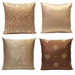 Milk Chocolate Pillow, Throw Pillow Cover, Decorative Cushion Pillowcase, Accent Taffeta Silk, Beige Embroidery - thumbnail 4
