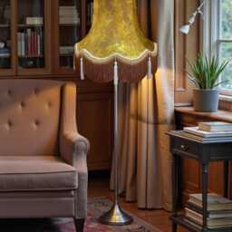 Gold Paisley Print Fabric Lampshade Handmade in The UK For Table & Floor Standard Lamp Shades, Ceiling Lights, Clip On Wall Lights - thumbnail 2