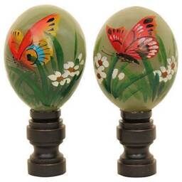 Chinese Jade Stone Egg Lamp Finials - Butterflies & Daisies On Bronze Hardware A Matching Pair - thumbnail 3