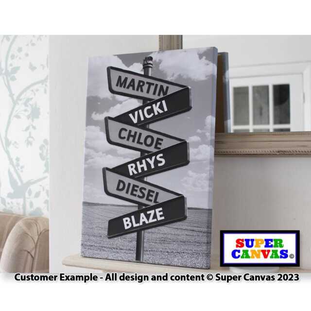 Personalised Family Sign Post Framed Canvas Print Wall Art Street Dad Husband Grandad Fathers Day Birthday Present Gift For Him - image 1