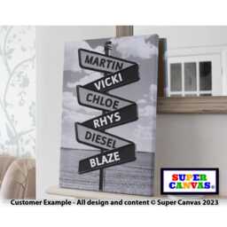 Personalised Family Sign Post Framed Canvas Print Wall Art Street Dad Husband Grandad Fathers Day Birthday Present Gift For Him - thumbnail 1