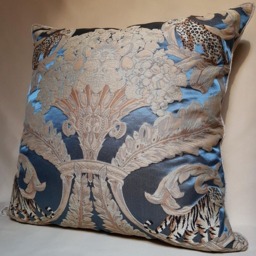 Throw Pillow Cushion Cover Blue Silk Damask Rubelli Fabric Sandokan Pattern - Handmade in Italy - thumbnail 3