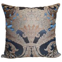 Throw Pillow Cushion Cover Blue Silk Damask Rubelli Fabric Sandokan Pattern - Handmade in Italy - thumbnail 1