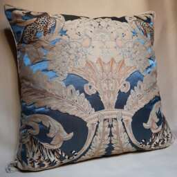 Throw Pillow Cushion Cover Blue Silk Damask Rubelli Fabric Sandokan Pattern - Handmade in Italy - thumbnail 2