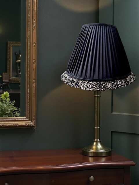 Traditional Pleated Black Lampshade With Lynx Animal Print Ruffle, Made in The UK - Animal Fabric Lamp Shades - image 1