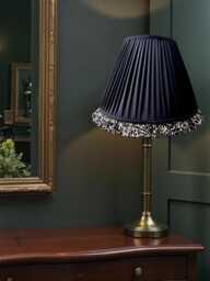 Traditional Pleated Black Lampshade With Lynx Animal Print Ruffle, Made in The UK - Animal Fabric Lamp Shades - thumbnail 1