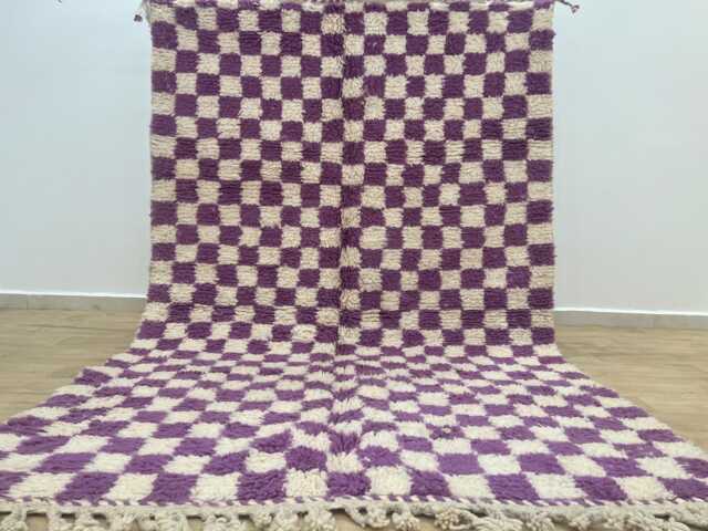 Purple Moroccan Checkered Rug 5x8 - Rugs For Living Room Handmade Area Rugs Wool Berber Beni Ourain Azilal - image 1