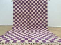 Purple Moroccan Checkered Rug 5x8 - Rugs For Living Room Handmade Area Rugs Wool Berber Beni Ourain Azilal